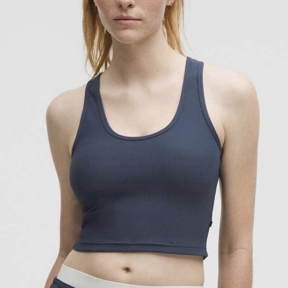 Lululemon Power Pivot Sleeveless Ribbed Cropped Tank Top in Blue Women’s Size 8